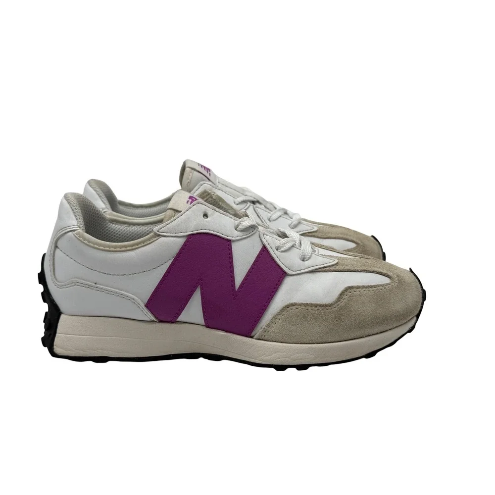 New Balance 327 Sneakers Kids 5.5 White Purple Excellent GS327ST Retro Low Top